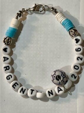 White and Blue Beaded ARGENTINA 2026 Bracelet hand made $50.00 each